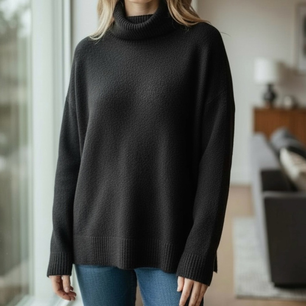 H&M Wool Blend Oversized Turtleneck Sweater Black Women’s Medium